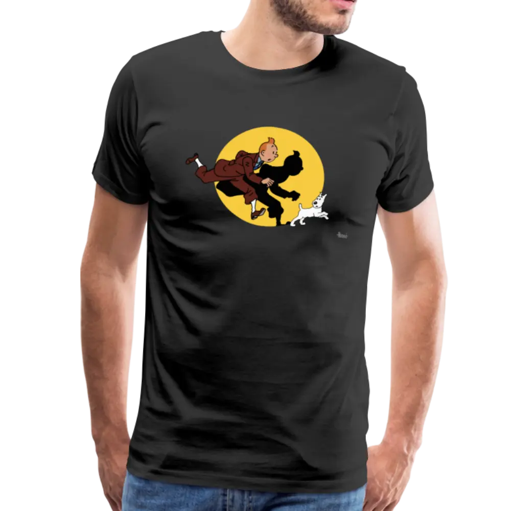 Tintin and Snowy (Milou) Getting Hit By A Spotlight T-Shirt by Art-O-Rama Shop ART-O-RAMA-SHOP