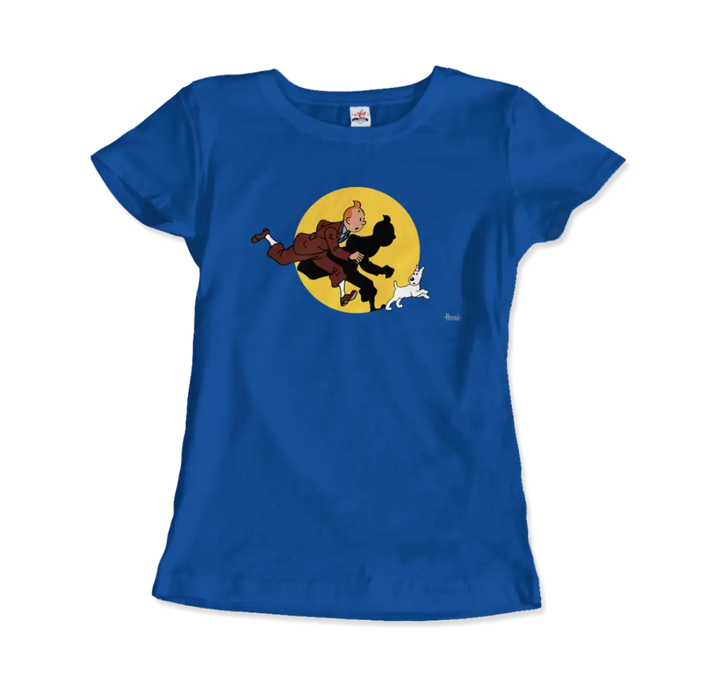 Tintin and Snowy (Milou) Getting Hit By A Spotlight T-Shirt by Art-O-Rama Shop ART-O-RAMA-SHOP