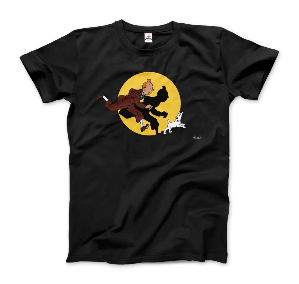 Tintin and Snowy (Milou) Getting Hit By A Spotlight T-Shirt by Art-O-Rama Shop ART-O-RAMA-SHOP