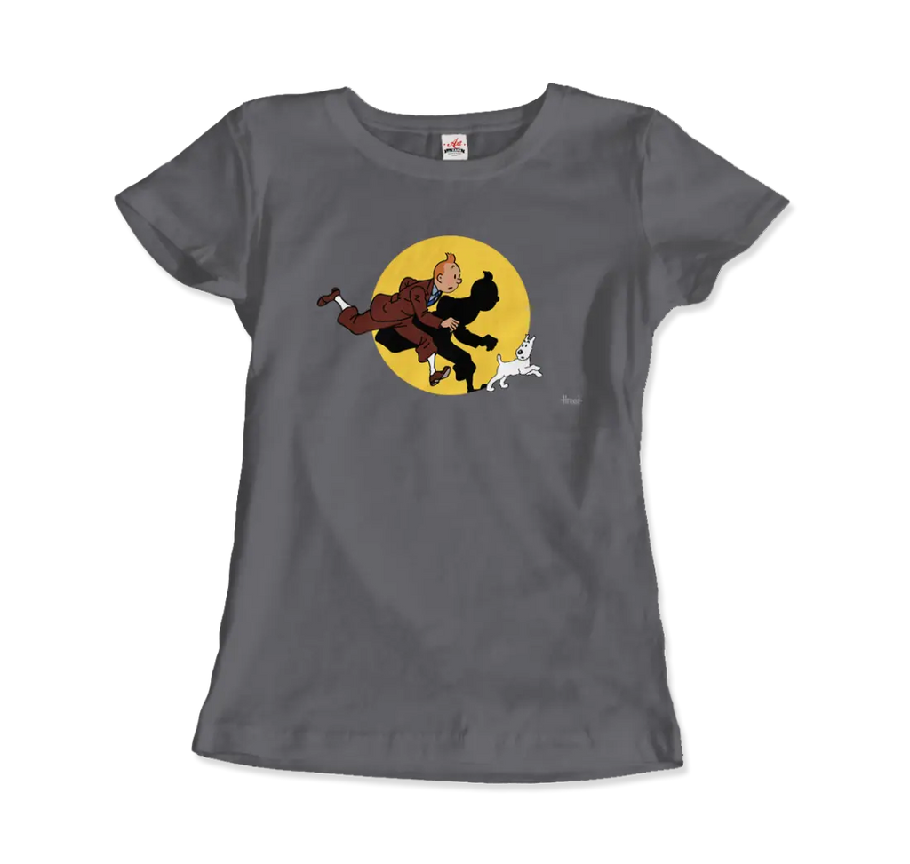 Tintin and Snowy (Milou) Getting Hit By A Spotlight T-Shirt by Art-O-Rama Shop ART-O-RAMA-SHOP