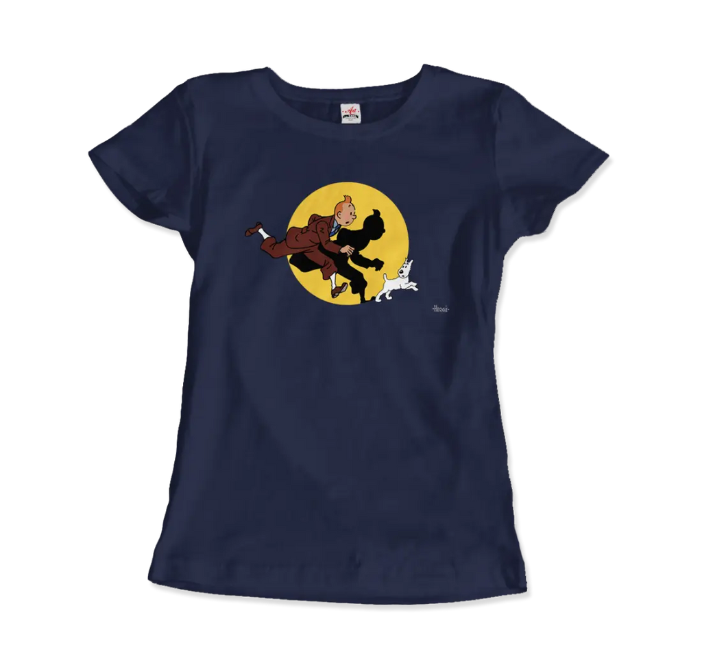 Tintin and Snowy (Milou) Getting Hit By A Spotlight T-Shirt by Art-O-Rama Shop ART-O-RAMA-SHOP