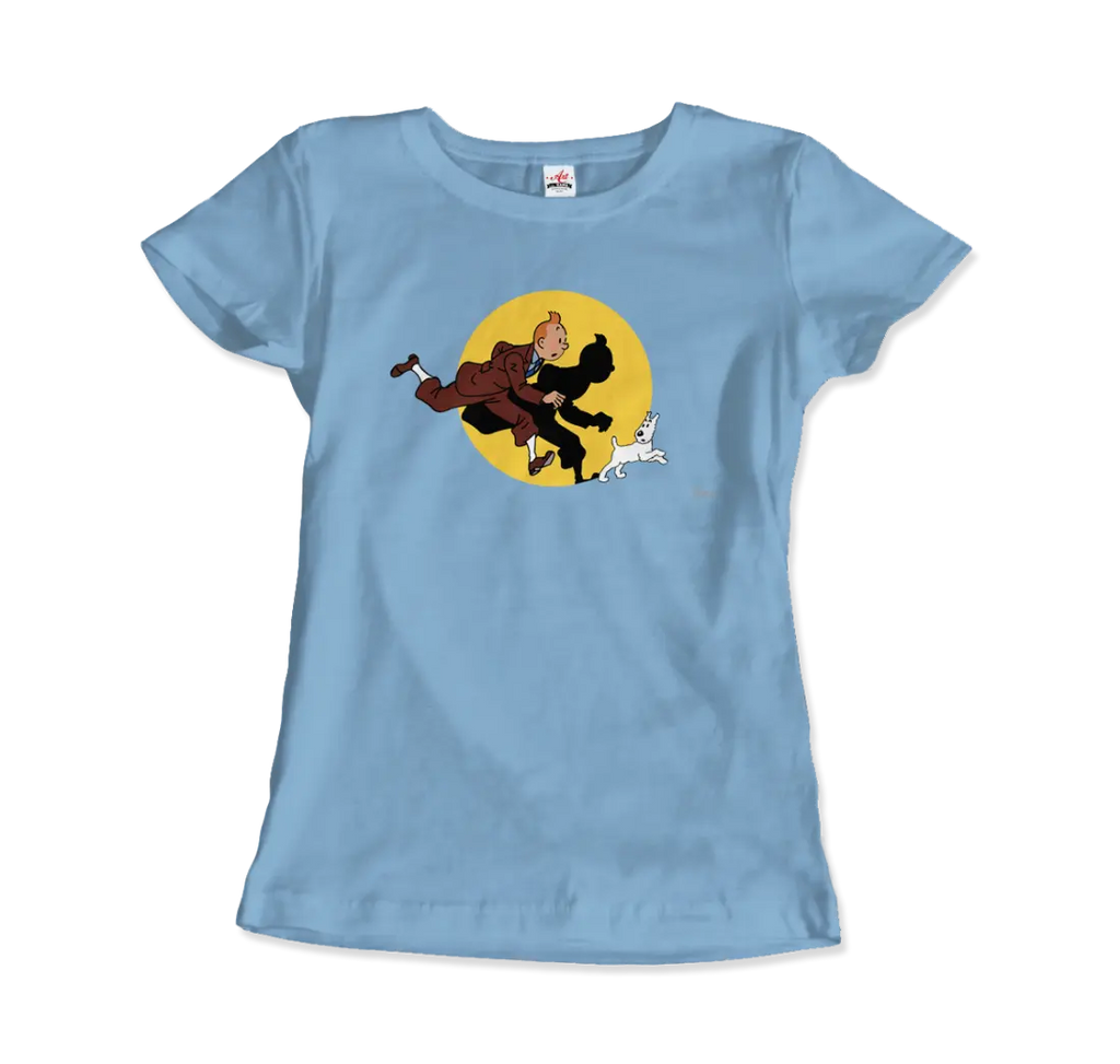 Tintin and Snowy (Milou) Getting Hit By A Spotlight T-Shirt by Art-O-Rama Shop ART-O-RAMA-SHOP