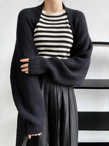 Touka Knitted Shrug Scarf - Black by Marigold Shadows Marigold Shadows