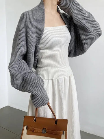 Touka Knitted Shrug Scarf - Gray by Marigold Shadows Marigold Shadows