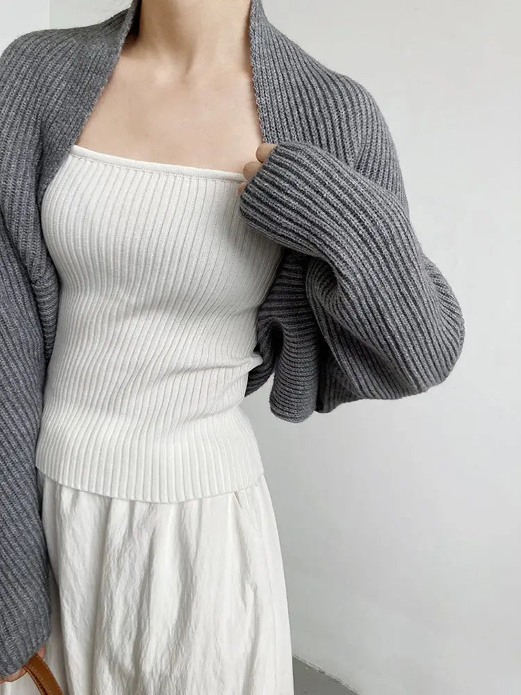 Touka Knitted Shrug Scarf - Gray by Marigold Shadows Marigold Shadows