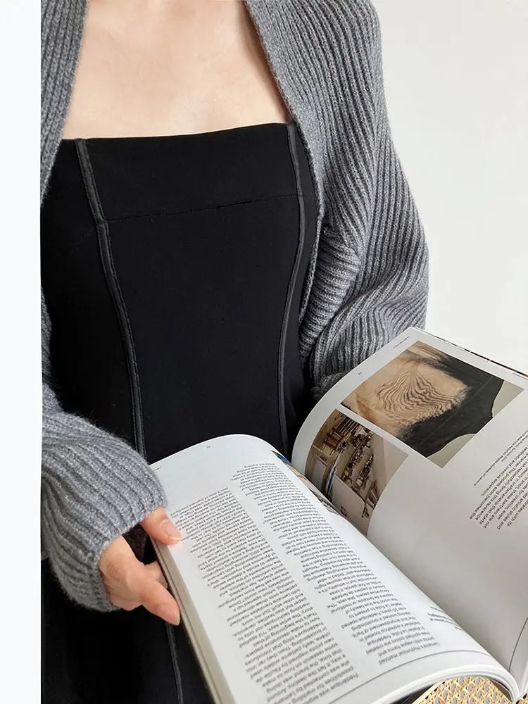 Touka Knitted Shrug Scarf - Gray by Marigold Shadows Marigold Shadows