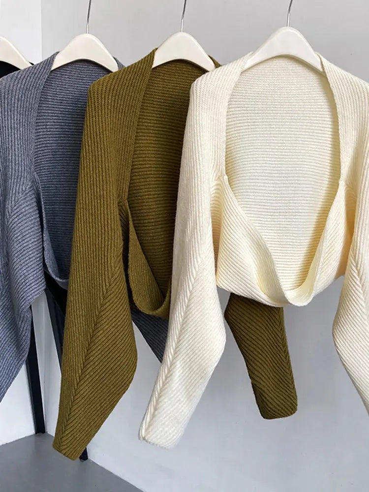 Touka Knitted Shrug Scarf - Gray by Marigold Shadows Marigold Shadows