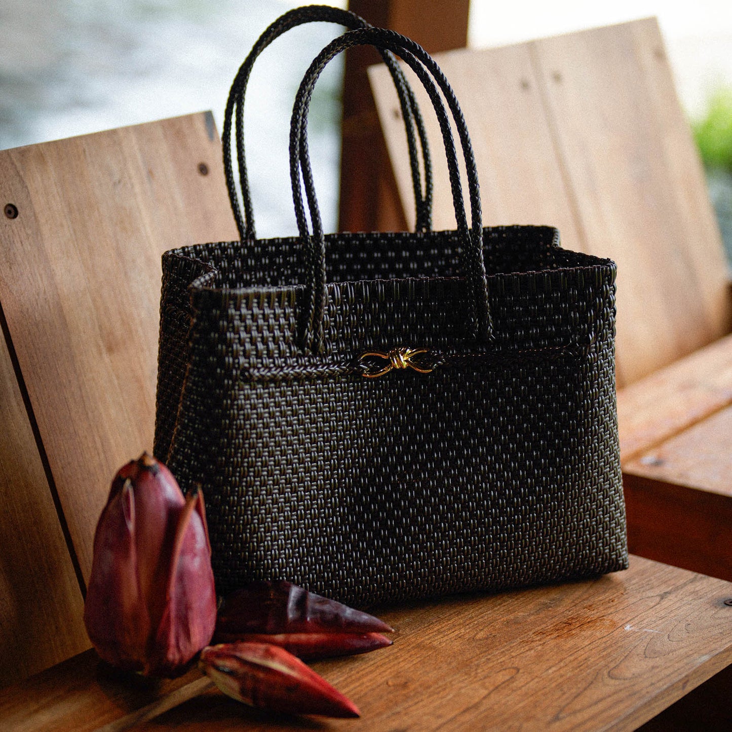 The Uma Recycled Beach Tote Black in Black