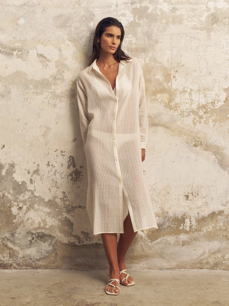 Voyage Shirt Dress - White Stripes by The Handloom The Handloom
