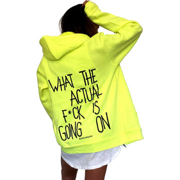 'WAIT WHAT' PAINTED ZIP UP HOODIE by Wren + Glory Wren + Glory