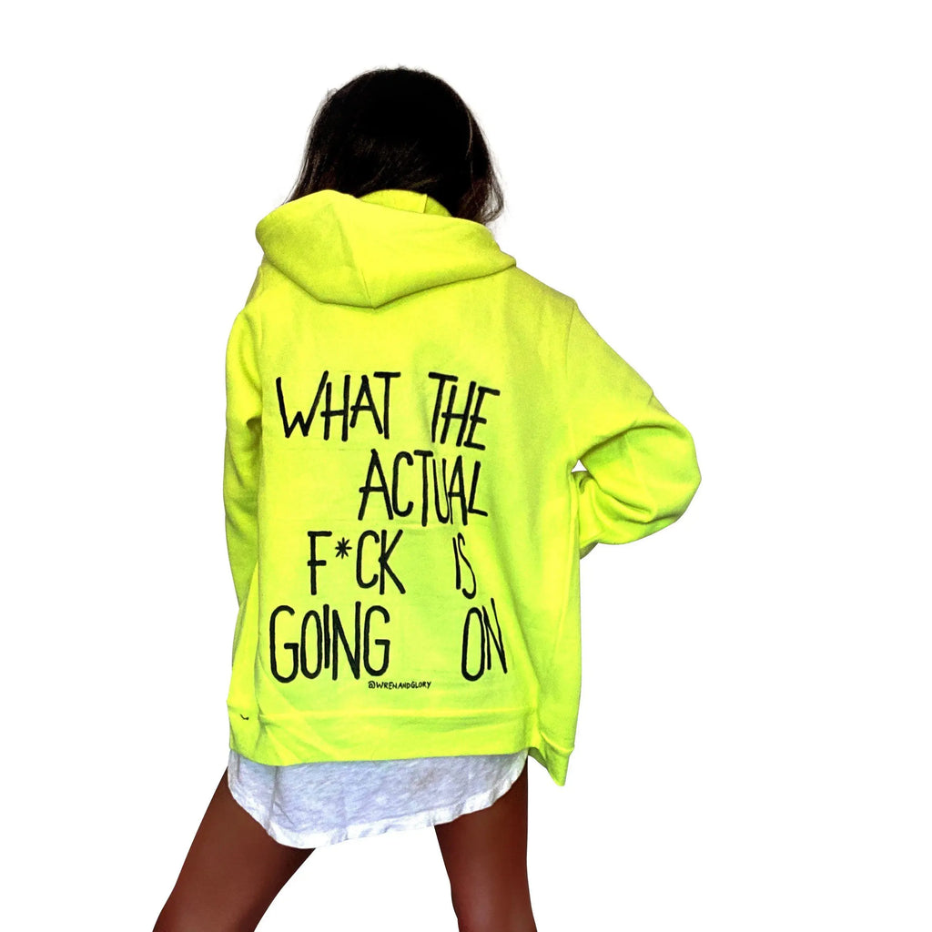 'WAIT WHAT' PAINTED ZIP UP HOODIE by Wren + Glory Wren + Glory