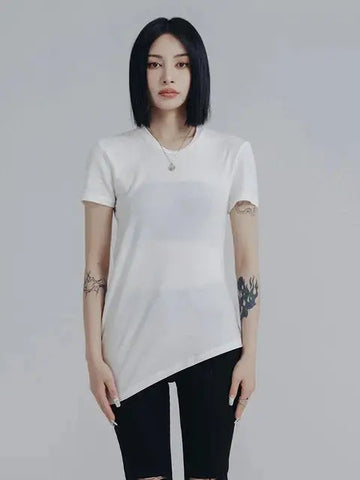 Wallcy Irregular Hem T-shirt - White by Marigold Shadows Marigold Shadows
