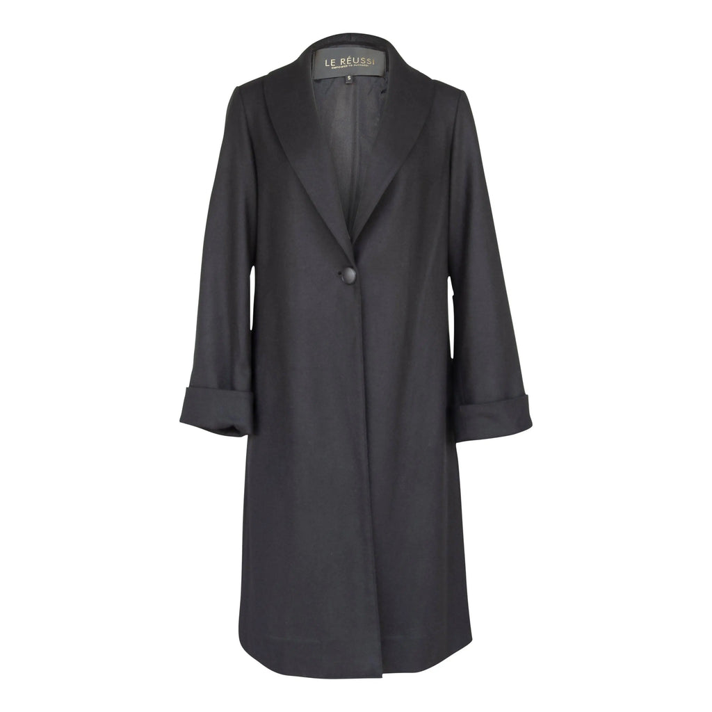 Le Réussi® Fashion - Luxurious Worsted Flannel Long Trench Coat A Sophisticated Statement of Elegance and Style.