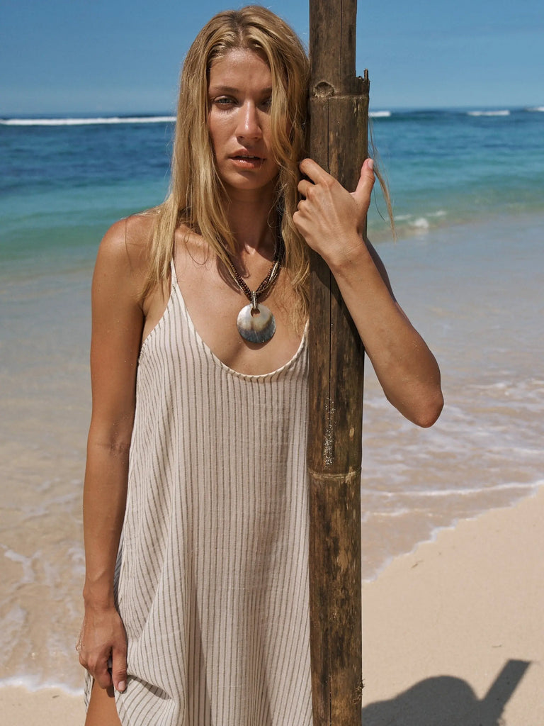 Yaz Dress - Khaki Green Stripes by The Handloom The Handloom