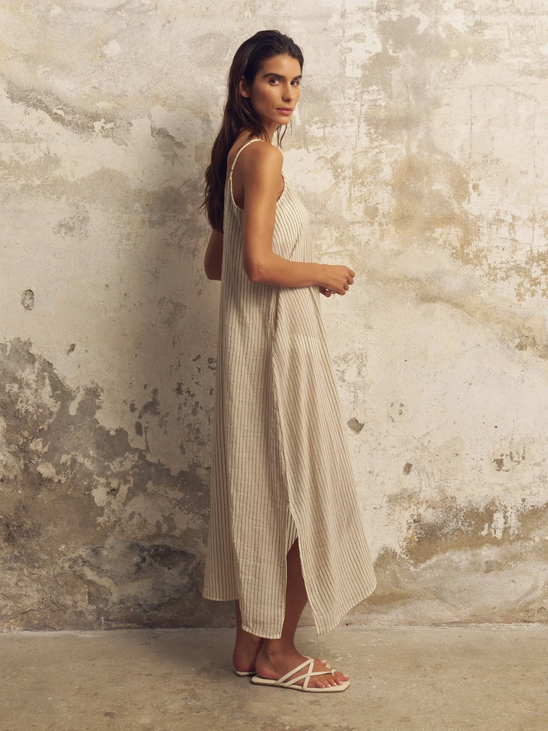 Yaz Dress - Khaki Green Stripes by The Handloom The Handloom