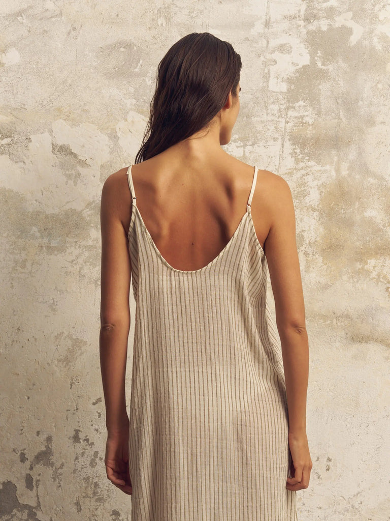 Yaz Dress - Khaki Green Stripes by The Handloom The Handloom