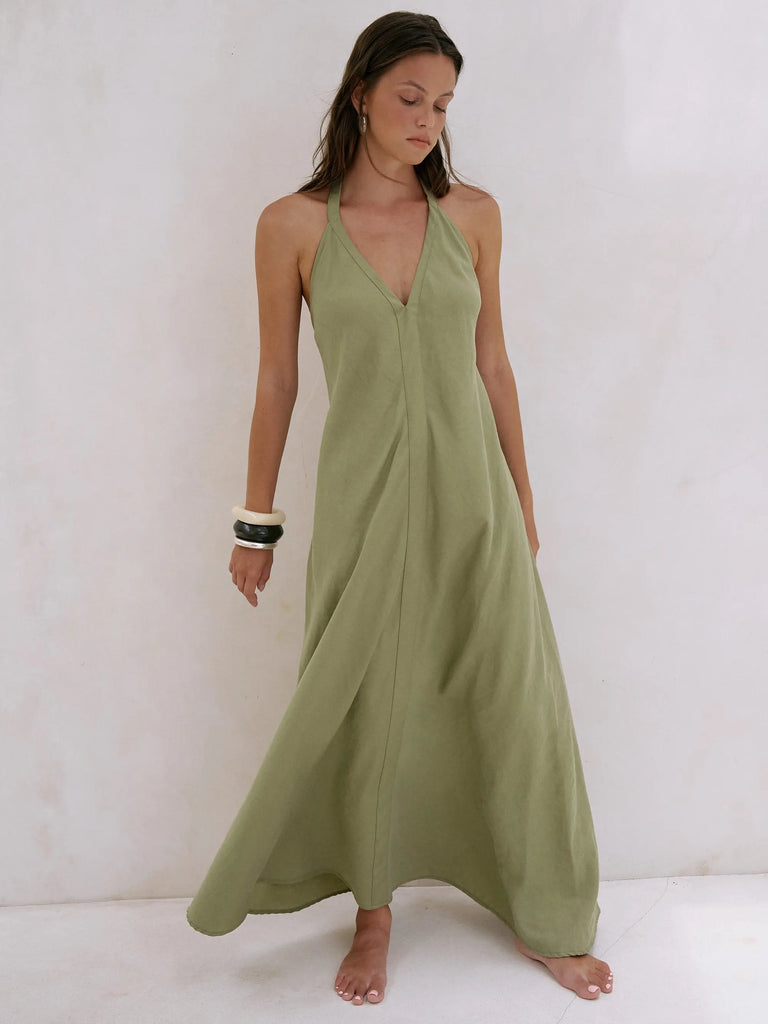 Zoe Maxi Dress - Khaki Green by The Handloom The Handloom