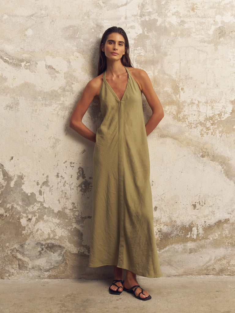 Zoe Maxi Dress - Khaki Green by The Handloom The Handloom