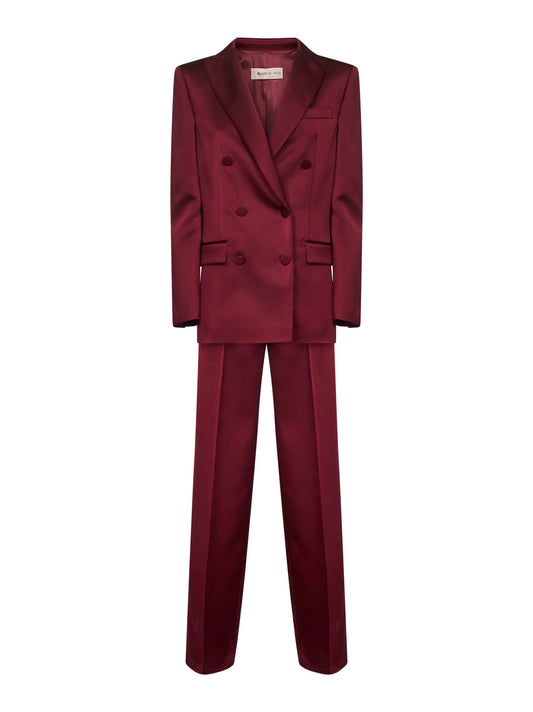 Burgundy Satin Telvera Suit