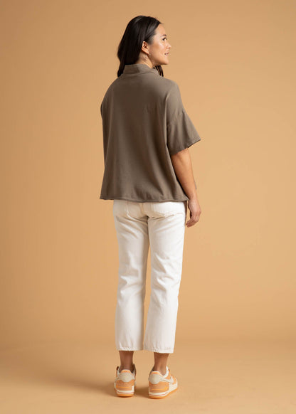 Mare Mock Neck Top - Warm Grey