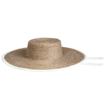 The Lolo Wide-Brim Jute Boater Hat in Beige