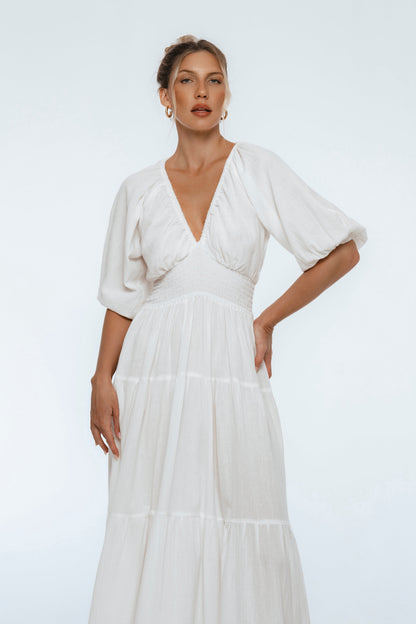 Lucienne Smocked Linen Maxi Dress