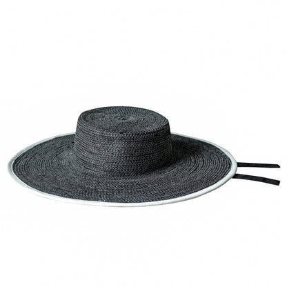 The Lolo Wide-Brim Jute Boater Hat in Black