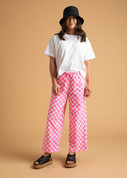 Shore Pant -  Checkerboard Neon Pink