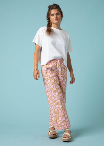 Shore Pant - Floral Escape in Baked Clay & Neon Pink
