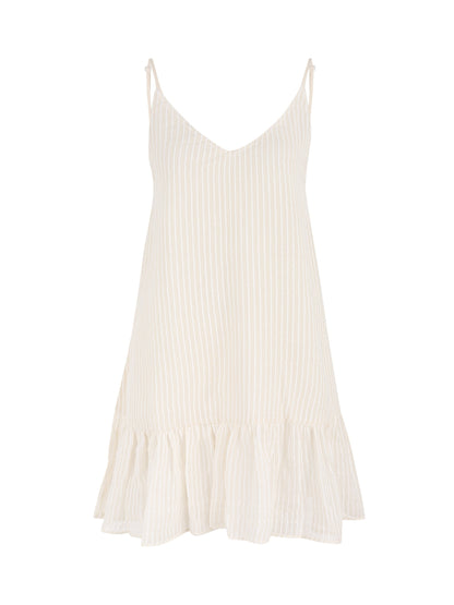 Liv Mini Ruffle Dress - White Stripes