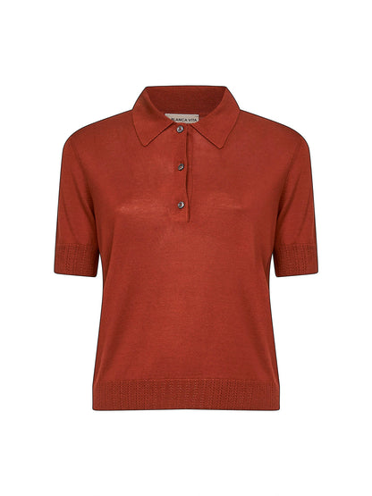 Brown Silk Knit Short-Sleeved Polo Shirt