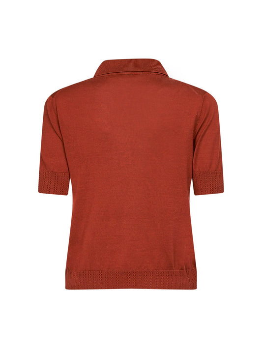 Brown Silk Knit Short-Sleeved Polo Shirt