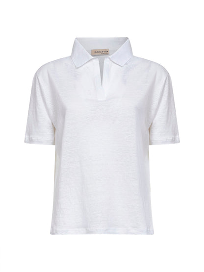 Polo Shirt White Linen