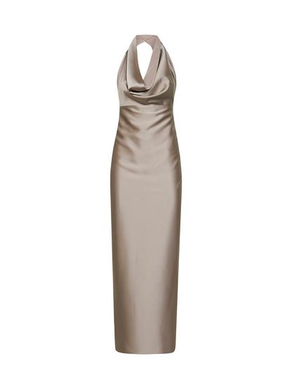 Taupe Satin Long Dress
