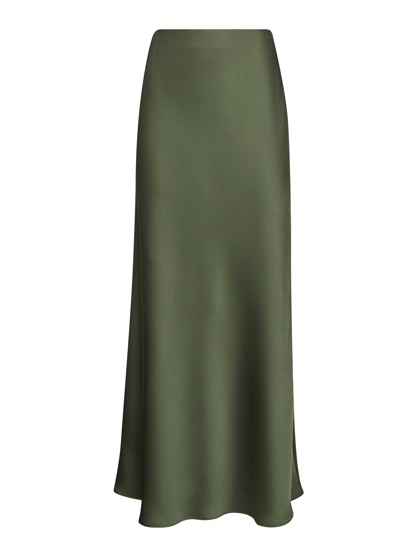 Green Satin Long Flared Skirt