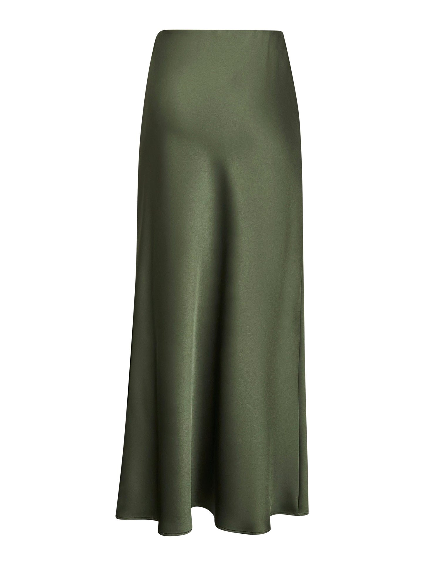 Green Satin Long Flared Skirt