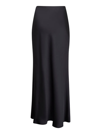 Midnight Blue Satin Long Flared Skirt