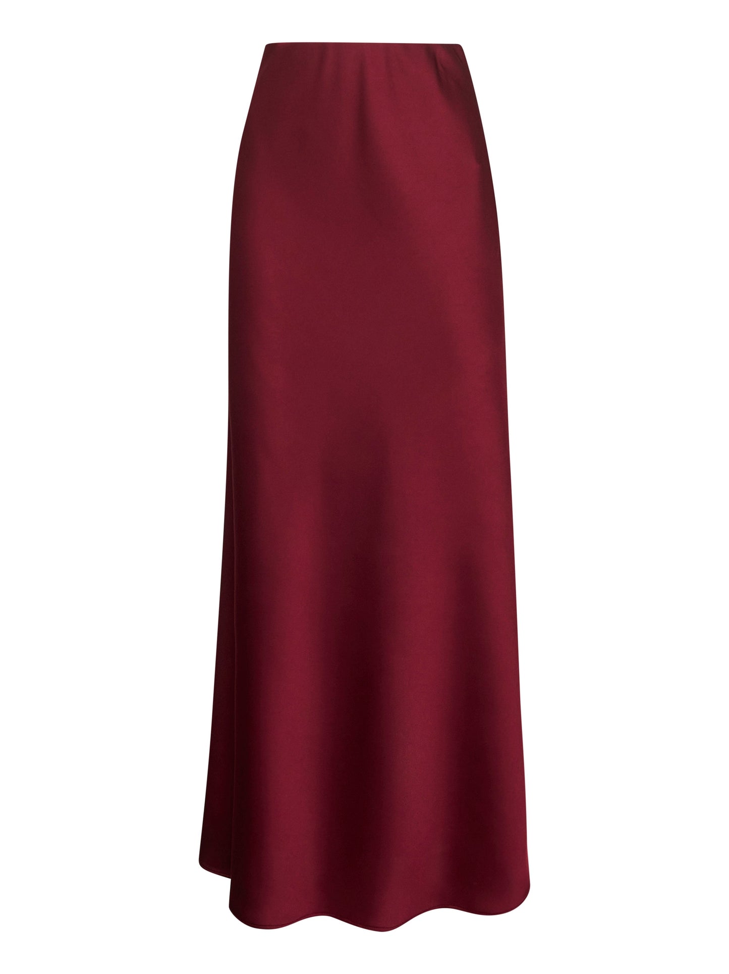Burgundy Satin Long Flared Skirt