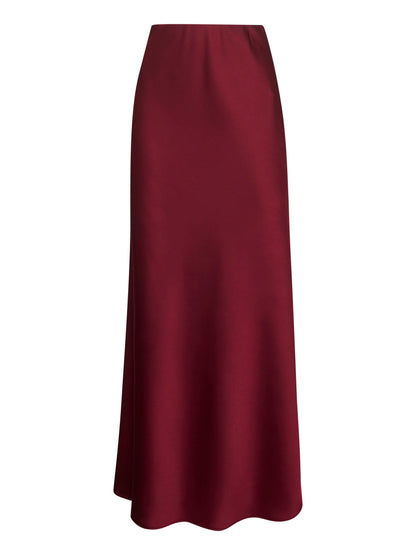 Burgundy Satin Long Flared Skirt