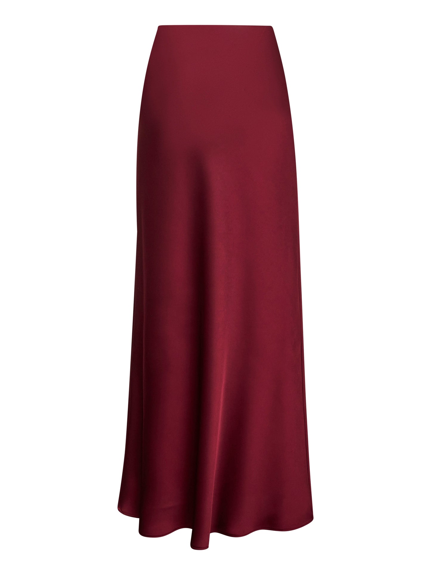 Burgundy Satin Long Flared Skirt