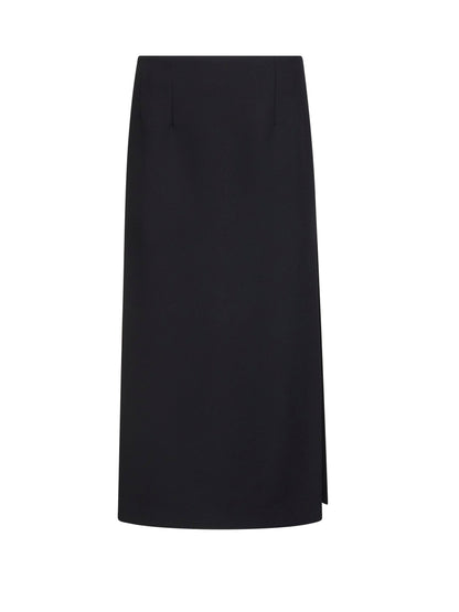 Black Cady Midi Skirt With Asymmetric Hemline