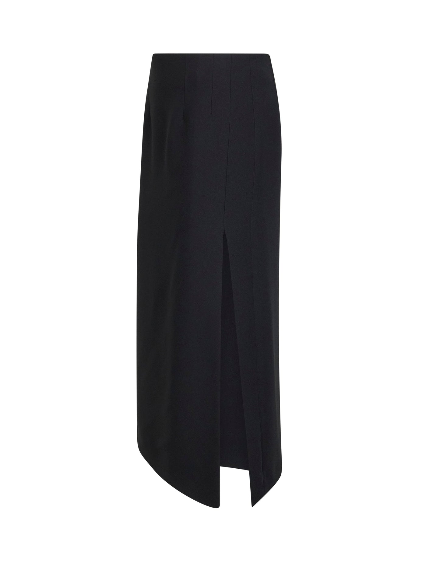 Black Cady Midi Skirt With Asymmetric Hemline
