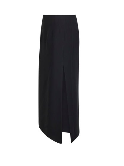 Black Cady Midi Skirt With Asymmetric Hemline
