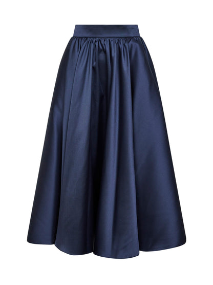 Navy Satin Geky Full Midi Skirt