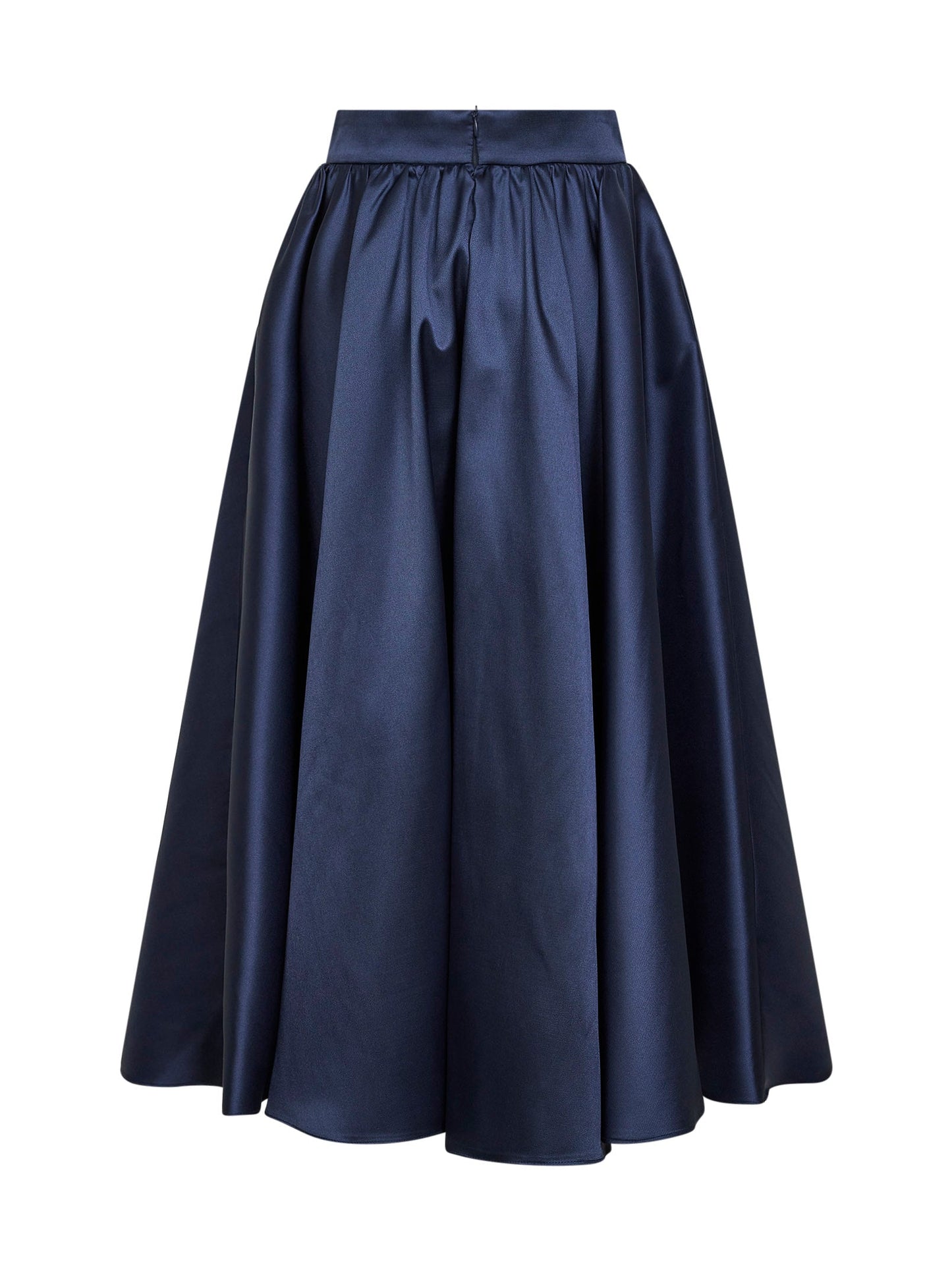 Navy Satin Geky Full Midi Skirt