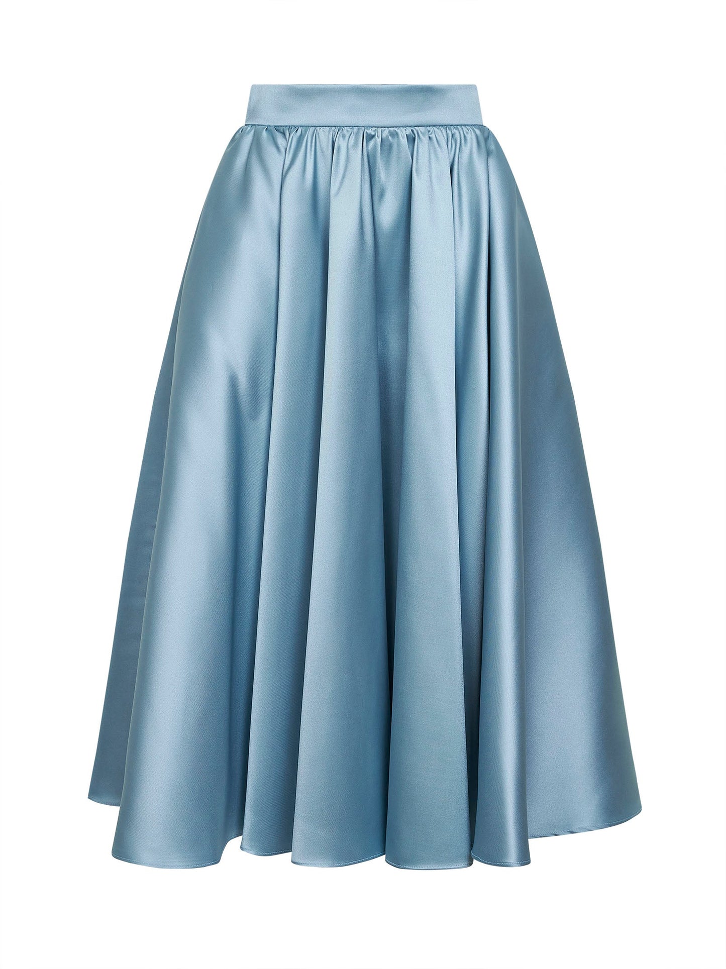 Powder Blue Satin Geky Full Midi Skirt