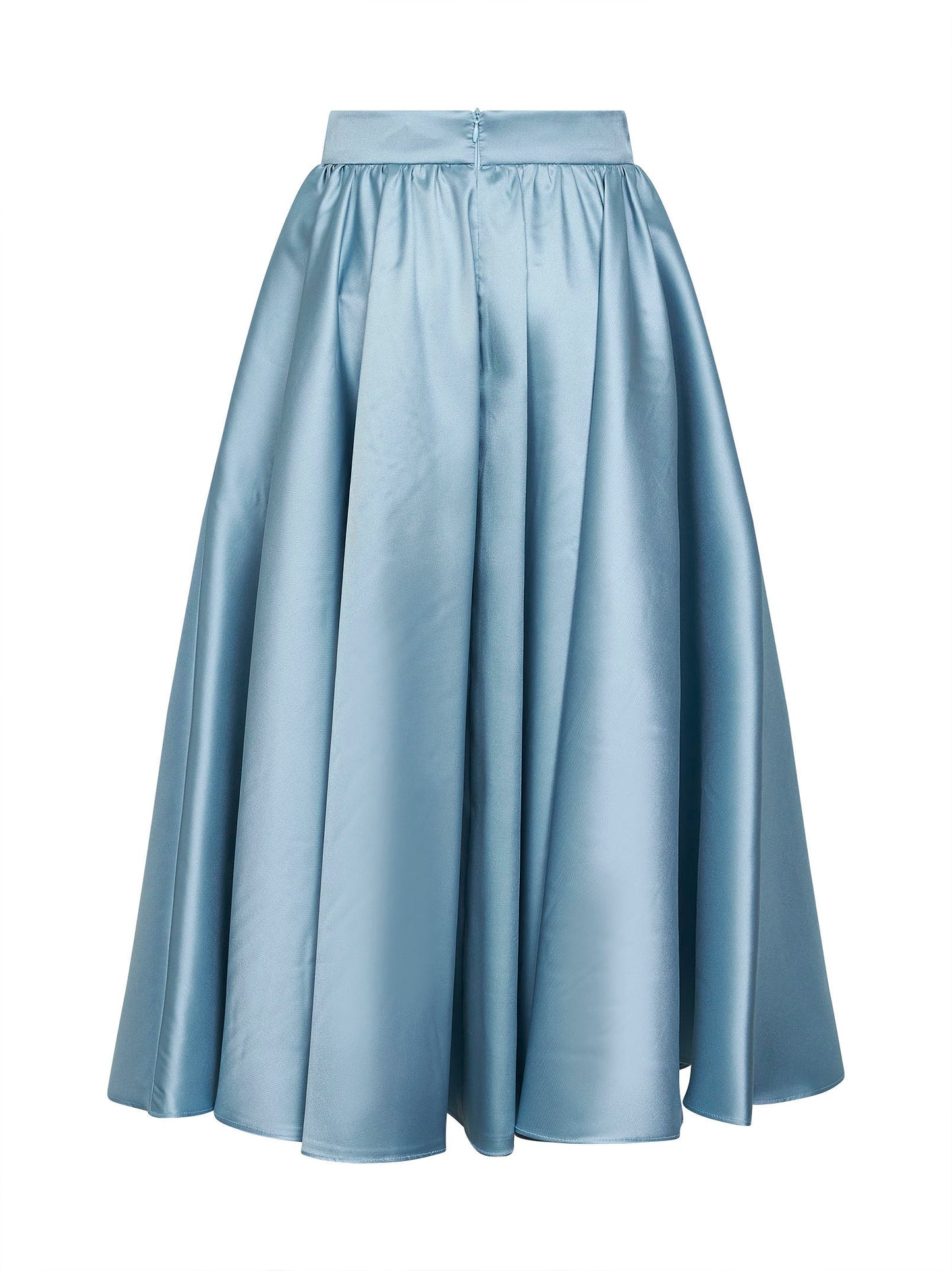 Powder Blue Satin Geky Full Midi Skirt