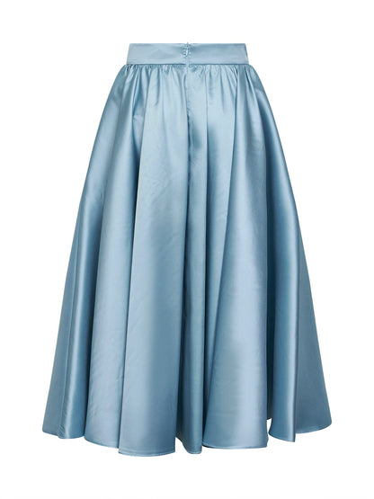 Powder Blue Satin Geky Full Midi Skirt