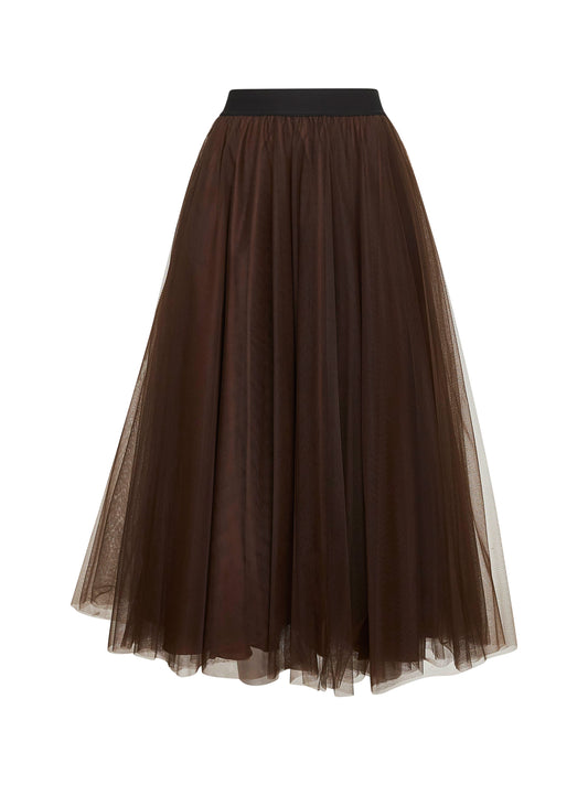 Brown Tulle Long Wide Skirt