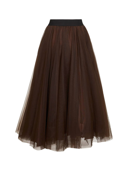 Brown Tulle Long Wide Skirt